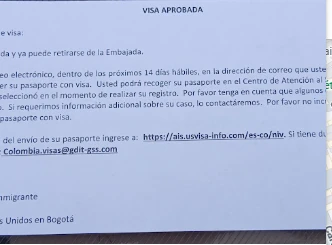 Imagen de confirmación de visa aprobada compartida por Aldemar Rojas